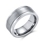 Unisex Titanium Wedding Band Ring Double Grooved Matte Center Silver Comfort Fit