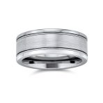 Unisex Titanium Wedding Band Ring Double Grooved Matte Center Silver Comfort Fit - Image 2