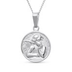 Religious Guardian Angel Cherub Pendant Necklace Silver Round Disc Medal