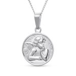 Religious Guardian Angel Cherub Pendant Necklace Silver Round Disc Medal