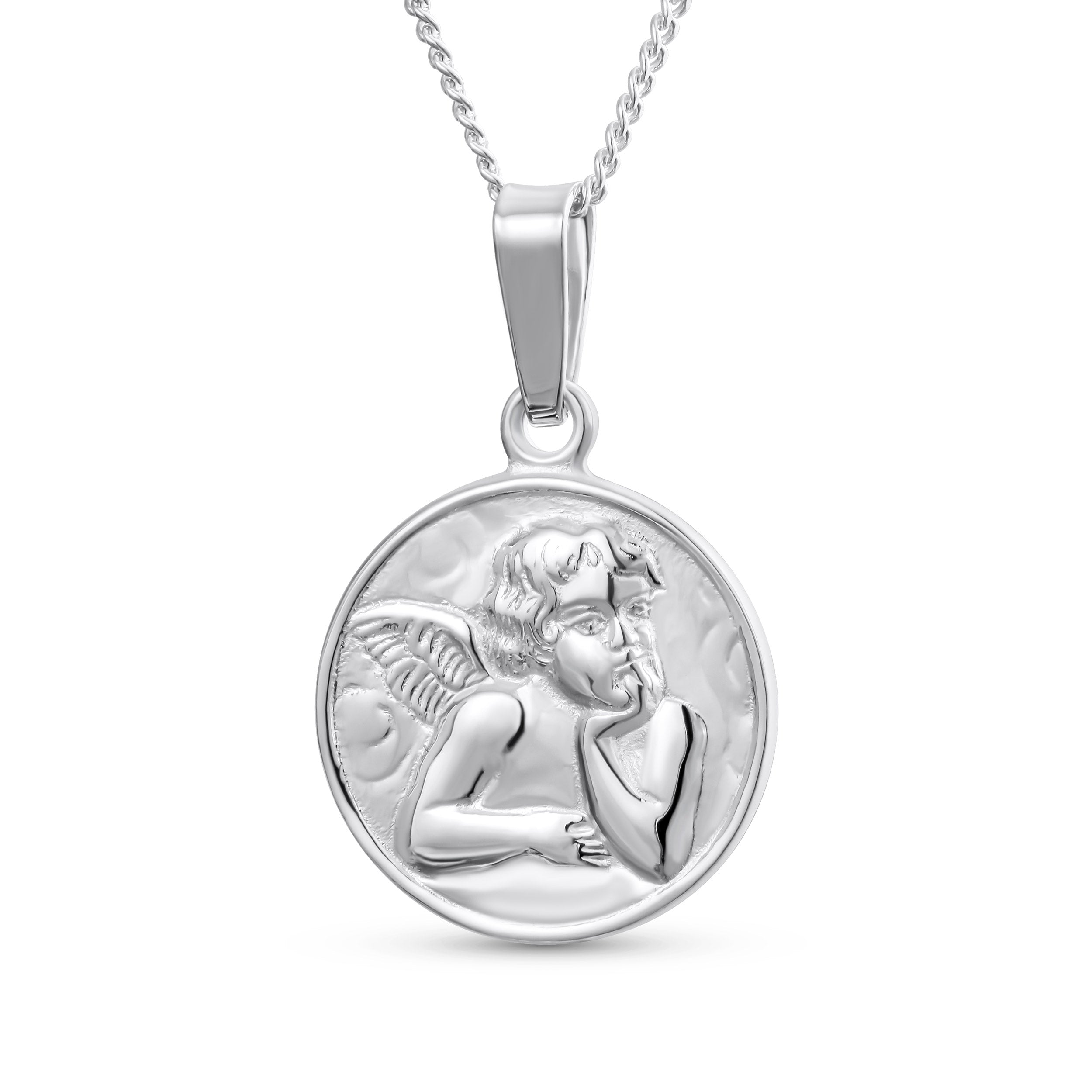 silver-guardian-_angel-pendant-necklace-sstr-021287-az_111 Religious Guardian Angel Cherub Pendant Necklace Silver Round Disc Medal - Image 1