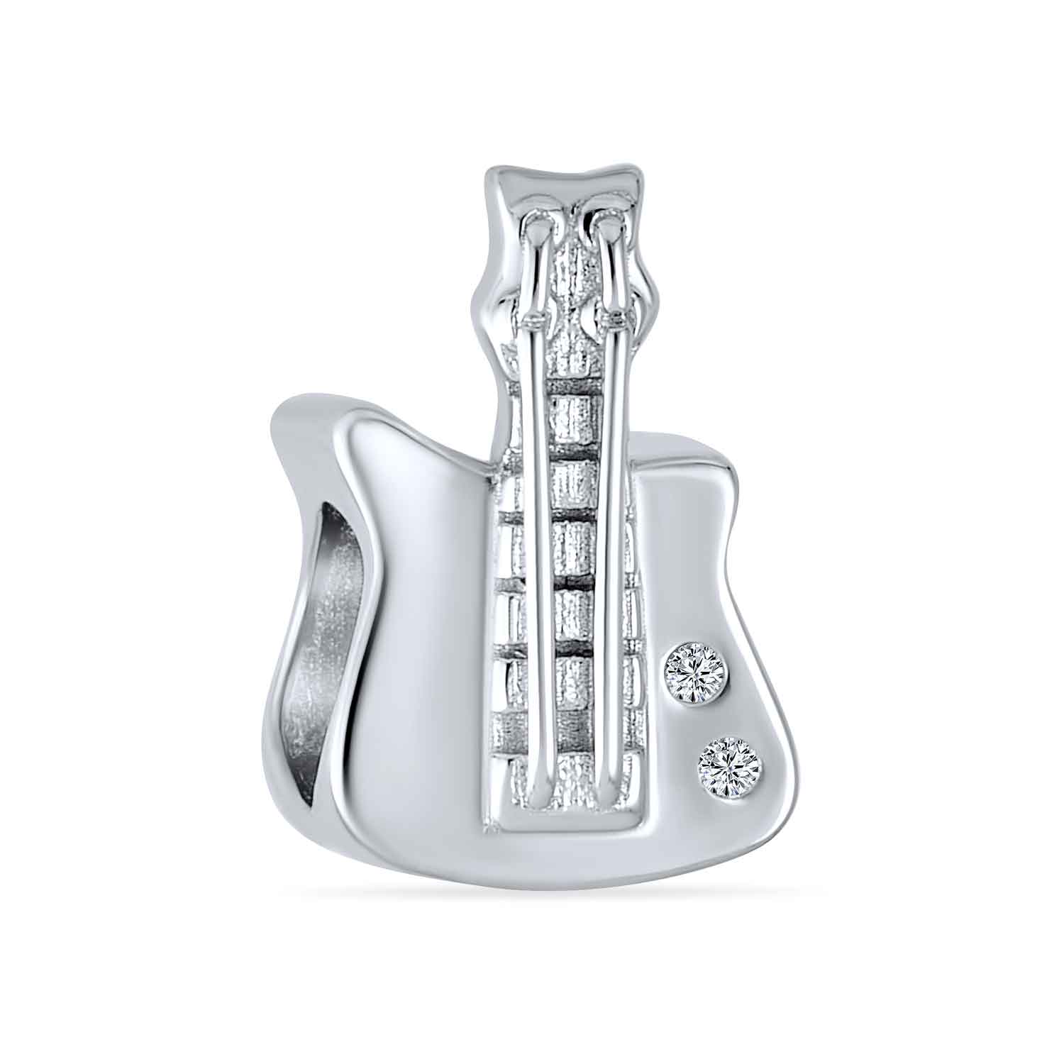 silver-guitar-rock-charm-bead-pbx-hsz-123-az_1 Electric Guitar Charm Bead for Music Students in Oxidized Sterling Silver - Image 1