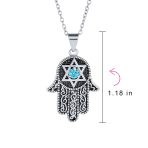Hanukkah Judaic Magen Hamsa Star Pendant Necklace Blue Cubic Zirconia Silver - Image 4
