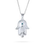 Hanukkah Judaic Magen Hamsa Star Pendant Necklace Blue Cubic Zirconia Silver - Image 2