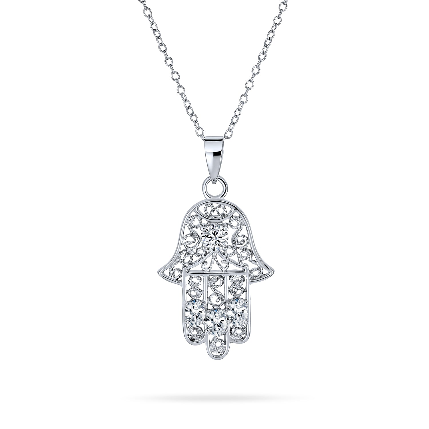 silver-hamsa-pendant-necklace-yc-ycp1039_1 Yoga Filigree Hamsa Pendant Necklace in Sterling Silver - Hand of God Amulet - Image 1