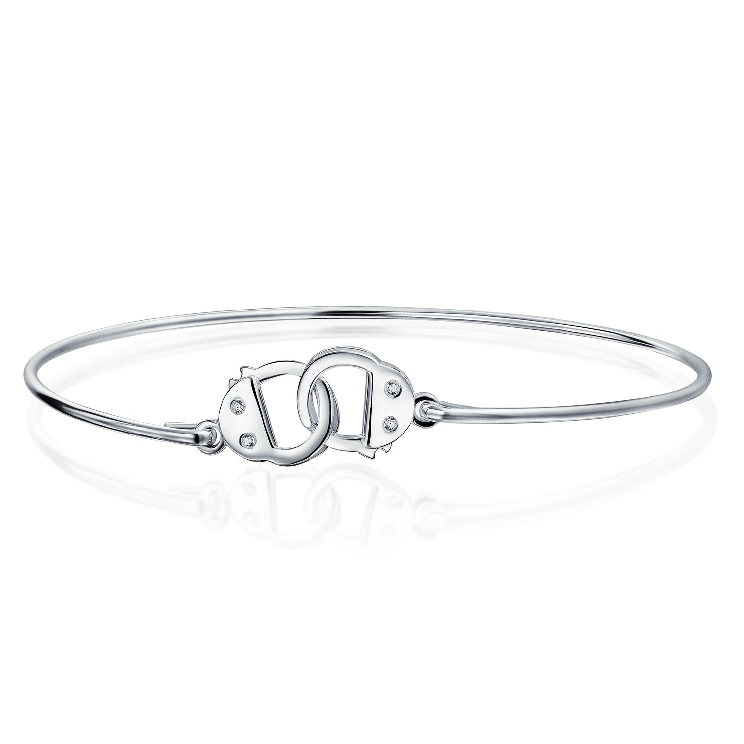 silver-handcuff-cz-bangle_pfs-54-0512-az_1 Minimalist Sterling Silver Bangle Bracelet with CZ Accent and Handcuff Design - Image 1