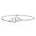 Delicate CZ Accent Handcuff Pendant Necklace & Bangle Bracelet Sterling Silver - Image 4