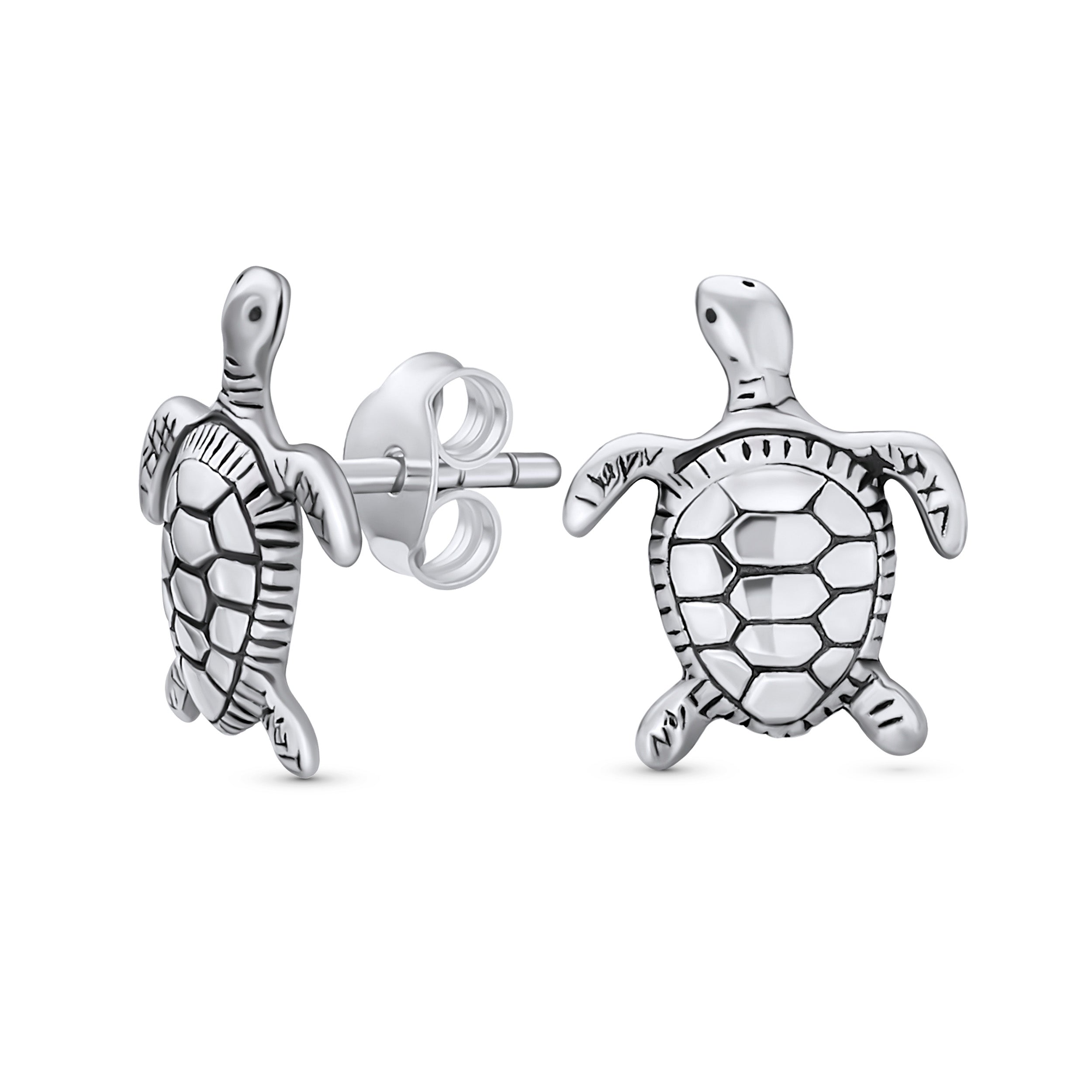 silver-hawaiian-sea-turtle-earrings_ps-je206-az_11 Hawaiian Sea Tortoise Beach Turtle Stud Earrings in Sterling Silver - Image 1