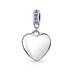 Initial Monogram Crystal Heart Dangle Charm Bead Sterling Silver Birthstone - Image 2