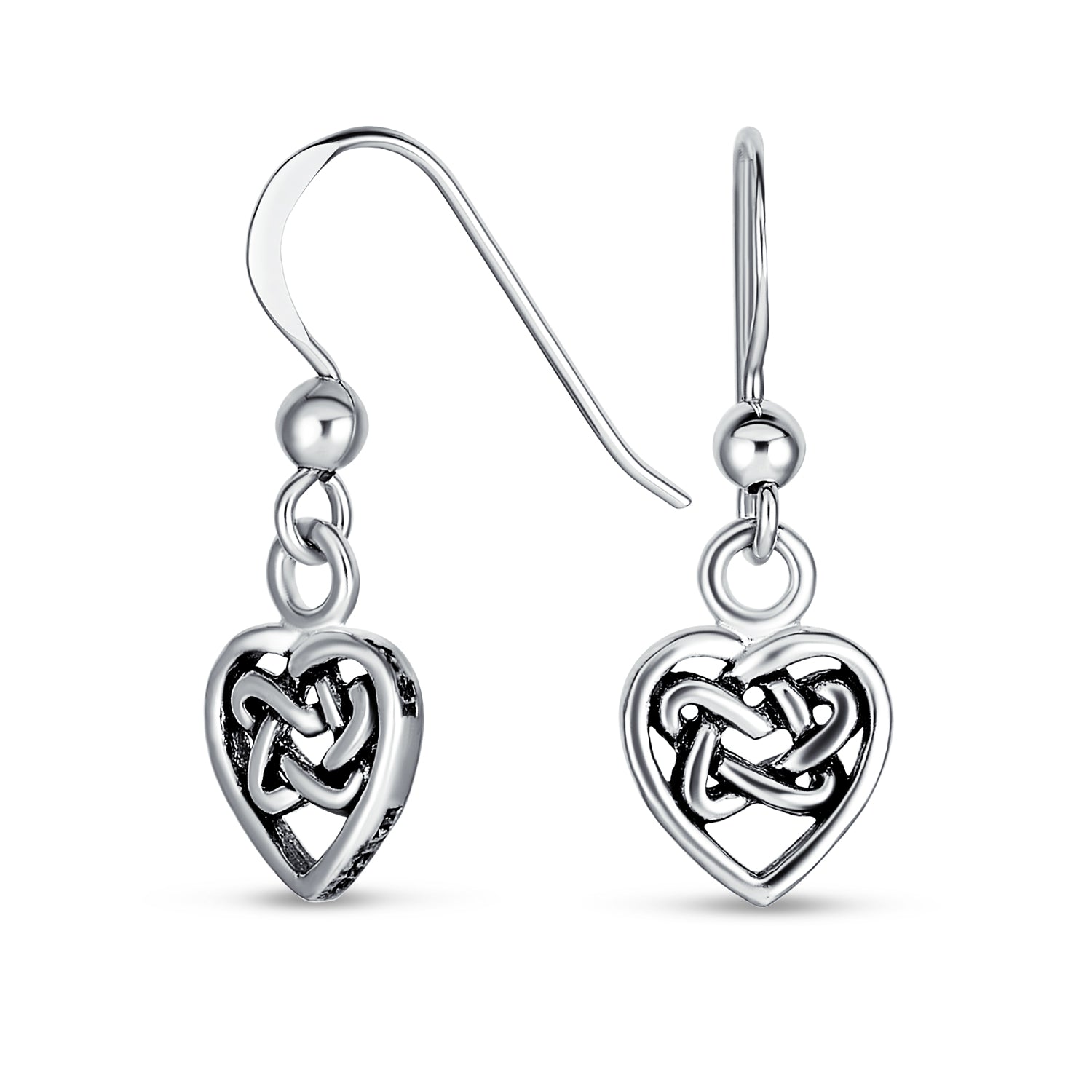 silver-heart-earrings-celtic-dangle_ps-te2598_201 BFF Celtic Infinity Knot Heart Dangle Earrings Fish Hook - Image 1