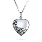 Vintage Floral Rose Heart Locket Necklace Pendant Silver