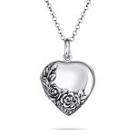 Vintage Floral Rose Heart Locket Necklace Pendant Silver