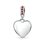 Initial Monogram Crystal Heart Dangle Charm Bead Sterling Silver Birthstone