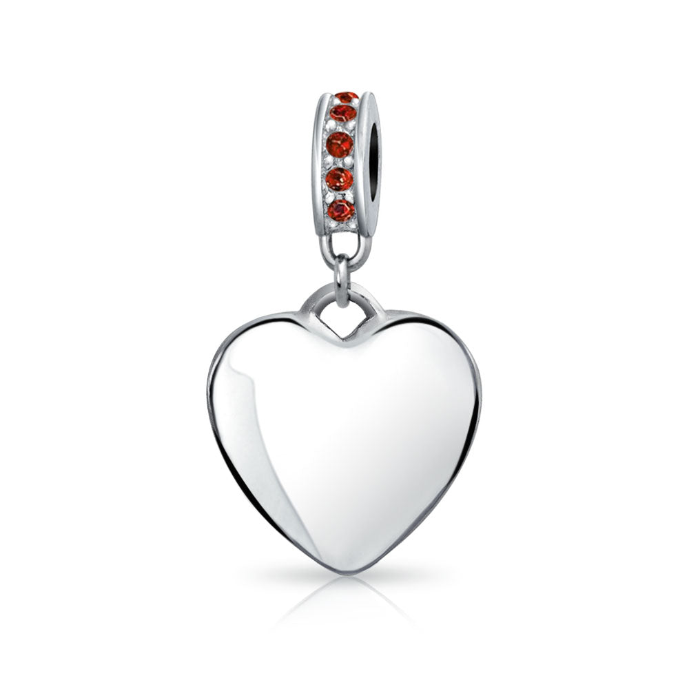 silver-heart-garnet-crystal-bead_pbx-hsd-314-gr-s-az_1 Initial Monogram Crystal Heart Dangle Charm Bead Sterling Silver Birthstone - Image 1