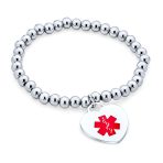 Set of 2 Medical ID Bracelet Teddy Bear & Heart Charm Silver Tone Beads - Image 3