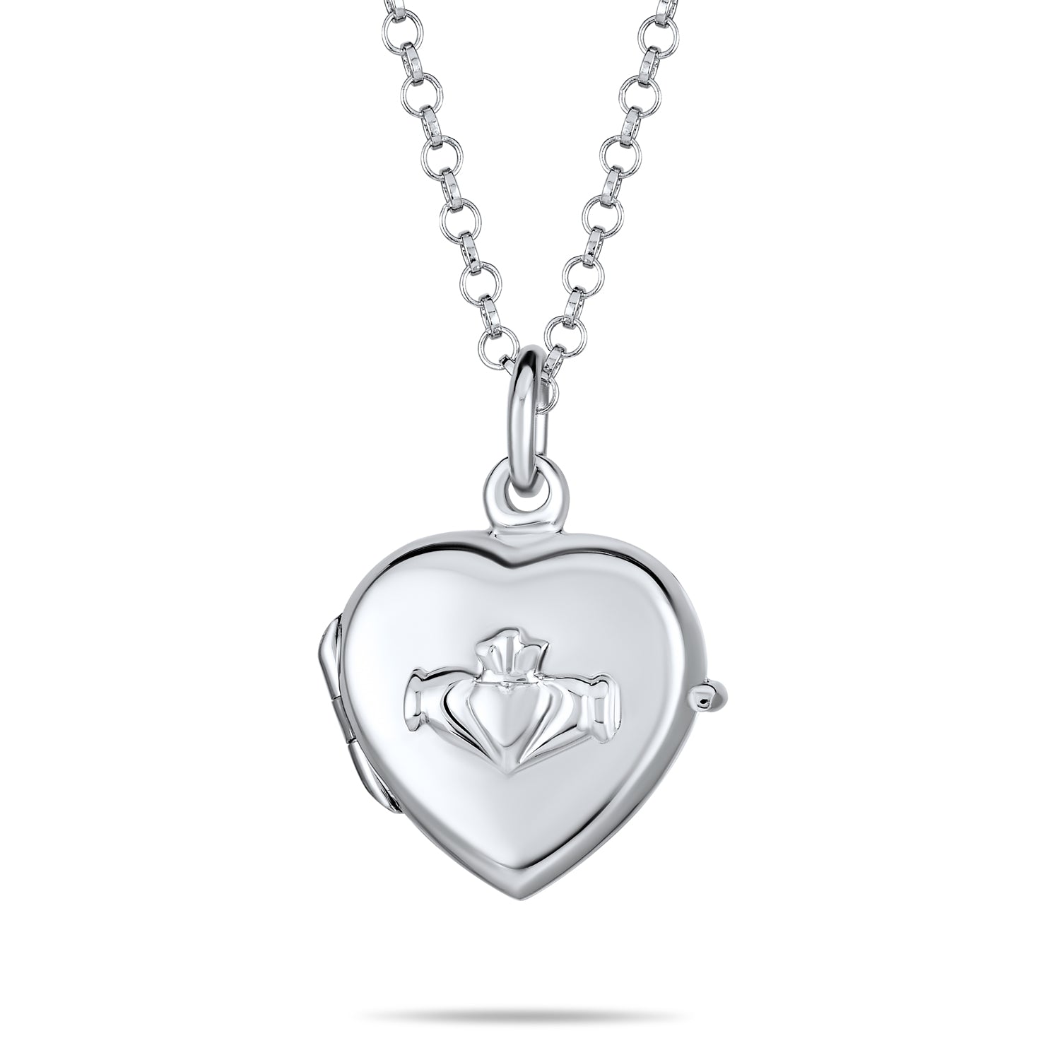 silver-heart-locket-claddagh-necklace-pmr-l10316_1 Dainty Celtic Claddagh Locket Necklace Heart Photo Holder Sterling Silver - Image 1