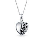 I Love You WORD Heart Locket Pendant Necklace Etched Sterling Silver - Image 2