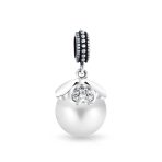 Vintage Heart Cap Pearl Dangle Charm Bead Sterling Silver for European Bracelet