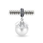 Vintage Heart Cap Pearl Dangle Charm Bead Sterling Silver for European Bracelet - Image 2