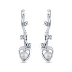 Heart White Freshwater Pearl Ear Cuff Cartilage Climbers in Sterling Silver - Image 2