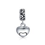 Swirl Heart Dangle Charm Bead in Oxidized Sterling Silver for European Bracelets