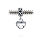 Swirl Heart Dangle Charm Bead in Oxidized Sterling Silver for European Bracelets - Image 2