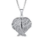 Spiritual Angel Wing Feathers Heart Locket Necklace Keepsake Photos Oxidized .925 Sterling Silver