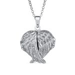 Spiritual Angel Wing Feathers Heart Locket Necklace Keepsake Photos Oxidized .925 Sterling Silver