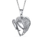 Spiritual Angel Wing Feathers Heart Locket Necklace Keepsake Photos Oxidized .925 Sterling Silver - Image 2