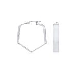 Geometric Flat Hexagon Hoop Huggie Earrings Gold Plated Sterling Silver 1.25" - Image 2