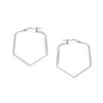 Geometric Flat Hexagon Hoop Huggie Earrings Gold Plated Sterling Silver 1.25" - Image 4