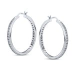 Black Cubic Zirconia Pave CZ Hoop Earrings Silver 1.5 Inch - Image 6