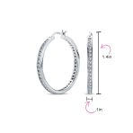 Black Cubic Zirconia Pave CZ Hoop Earrings Silver 1.5 Inch - Image 11