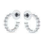 Bridal CZ Double Row Emerald Cut Hoop Earrings 1 Inch - Image 2