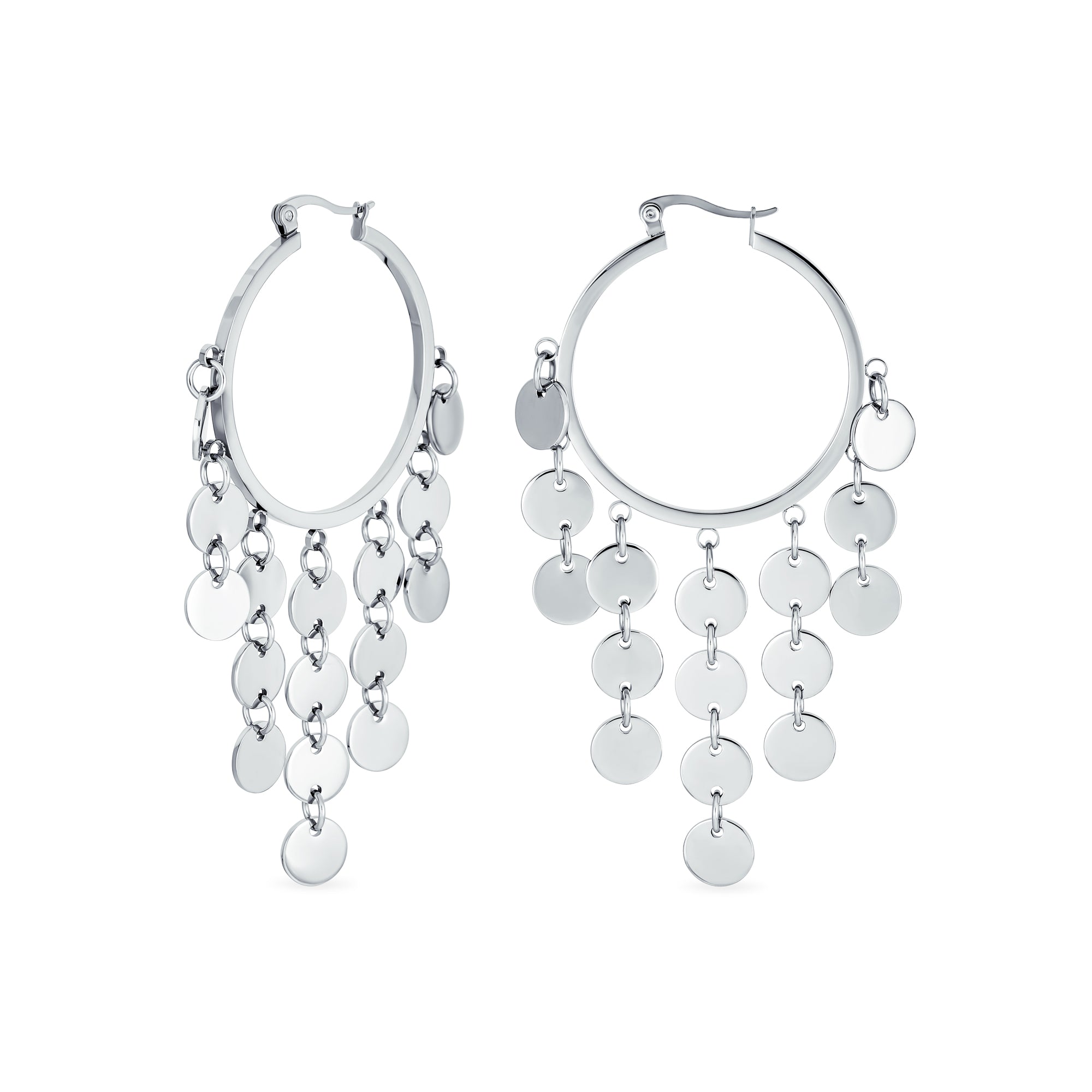 silver-hoop-dangle-earrings-chandalier-boho-swk-hye-1083_1 Fashion Statement Boho Sequin Coin Dangle Hoop Huggies Earrings Stainless Steel - Image 1