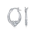 Romantic Love Heart Hoop Earrings Diamond-Cut Sterling Silver 0.5 Inch Dia