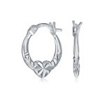 Romantic Love Heart Hoop Earrings Diamond-Cut Sterling Silver 0.5 Inch Dia