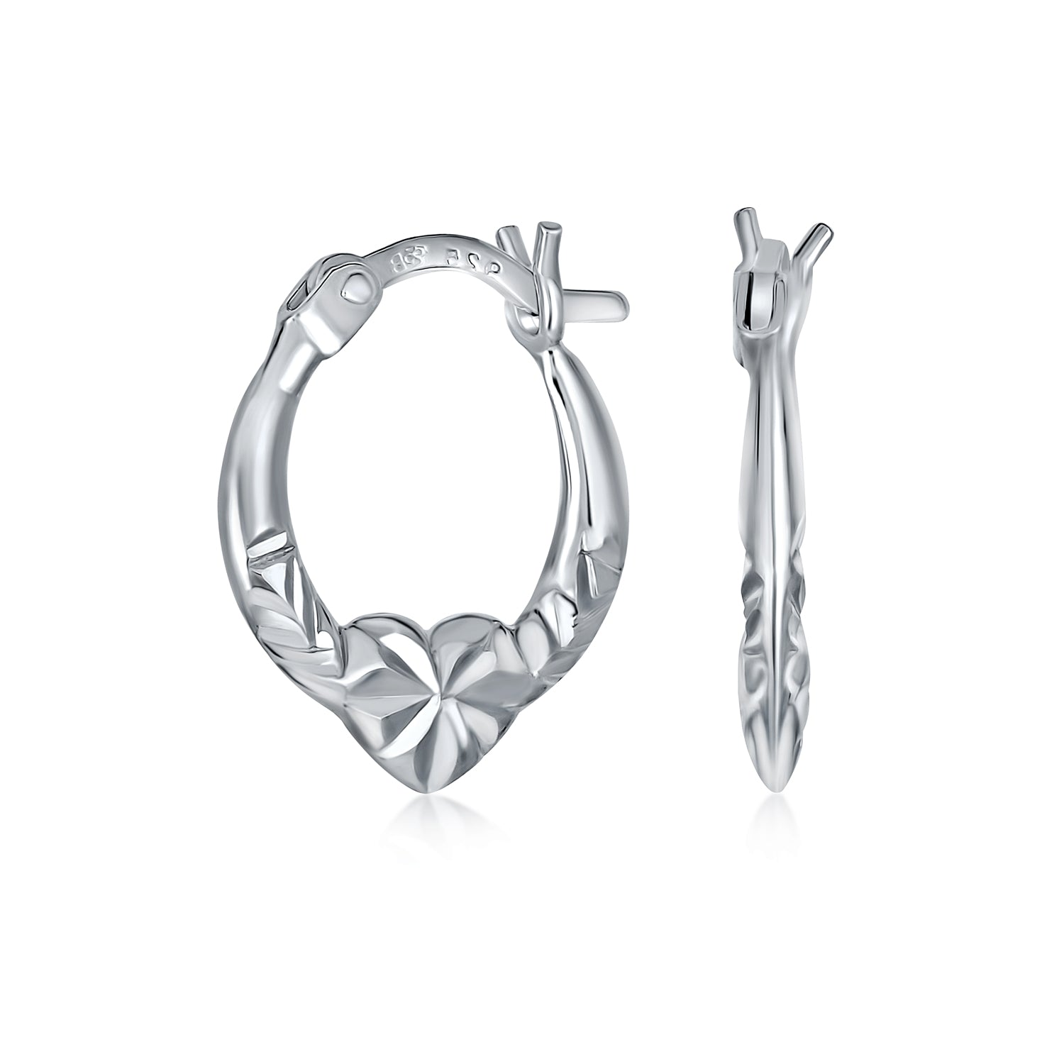 silver-hoop-earring-heart-appl-je-181273-az_1 Romantic Love Heart Hoop Earrings Diamond-Cut Sterling Silver 0.5 Inch Dia - Image 1