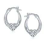 Romantic Love Heart Hoop Earrings Diamond-Cut Sterling Silver 0.5 Inch Dia - Image 2