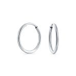 Thin Minimalist Hoop Huggie Earrings Sterling Silver Various Sizes - Image 5