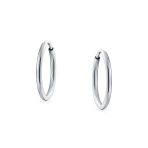 Thin Minimalist Hoop Huggie Earrings Sterling Silver Various Sizes - Image 11