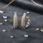 Tri-Color Pave CZ Accent Rose Gold Silver Statement Hoop Earrings .75 Inch Diameter Silver Plated - Image 4