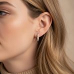 Tri-Color Pave CZ Accent Rose Gold Silver Statement Hoop Earrings .75 Inch Diameter Silver Plated - Image 3
