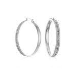 Channel Set CZ Statement Hoop Earrings Stardust Finish Plated Stainless Steel - Image 2
