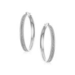 Channel Set CZ Statement Hoop Earrings Stardust Finish Plated Stainless Steel - Image 4