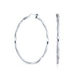 Big Lightweight Rope Cable Twist Hoop Earrings .925 Sterling Silver 1.75" Dia