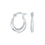 Round Crescent Tapered Tube Hoop Earrings Sterling Silver Hinged Notched Post