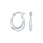 Round Crescent Tapered Tube Hoop Earrings Sterling Silver Hinged Notched Post