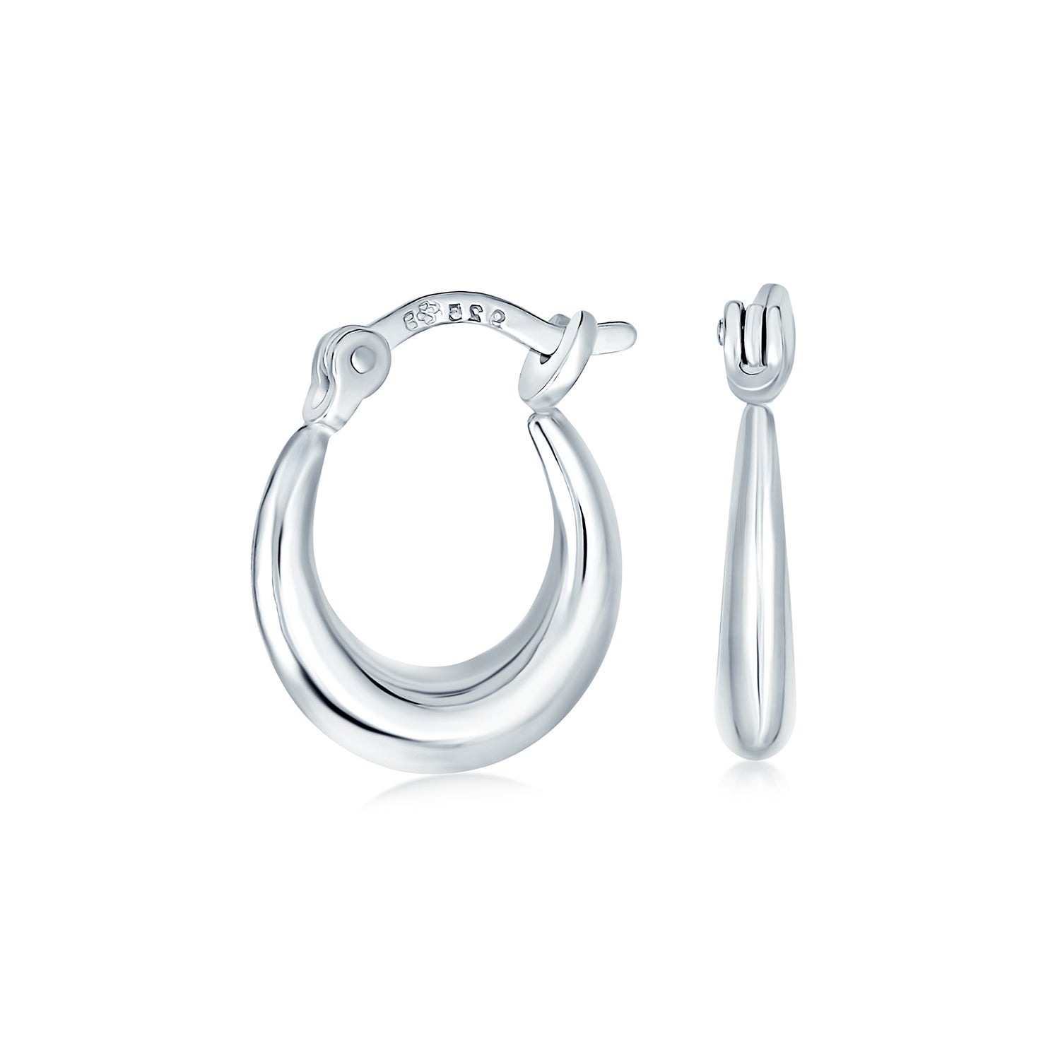 silver-hoop-small-earrings-thick-appl-a33002_1 Round Crescent Tapered Tube Hoop Earrings Sterling Silver Hinged Notched Post - Image 1