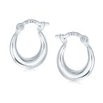 Round Crescent Tapered Tube Hoop Earrings Sterling Silver Hinged Notched Post - Image 2